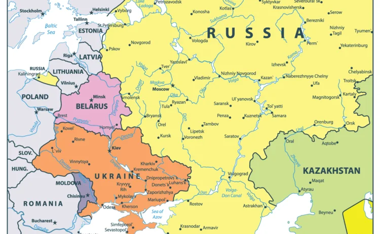 Map of Russia and Ukraine