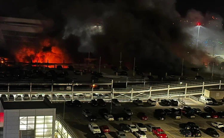 Bedfordshire Fire and Rescue Service received calls to a fire involving a car on level three of the multi-storey car park at London Luton Airport