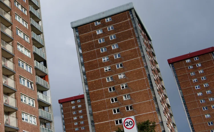 Council flats in poor housing estate with many social welfare issues in Linwood UK