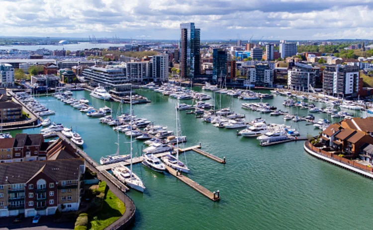 Ocean Village Marina neighborhood of Southampton on the Channel coast in southern England, UK