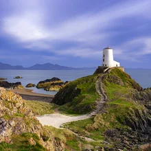 Panorama of Twr Mawr on Llanddwyn Island, Anglesey, UK, in evening morning light